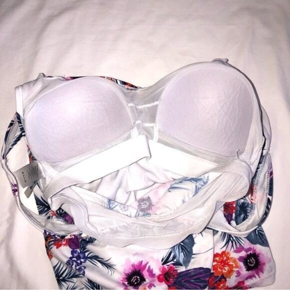 Swimsuits For All Size 8 Tropical Floral Tankini Top White Purple Ruched - Picture 7 of 7